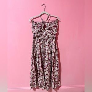 Jason Wu pink floral pleated halter neck strapless midi dress